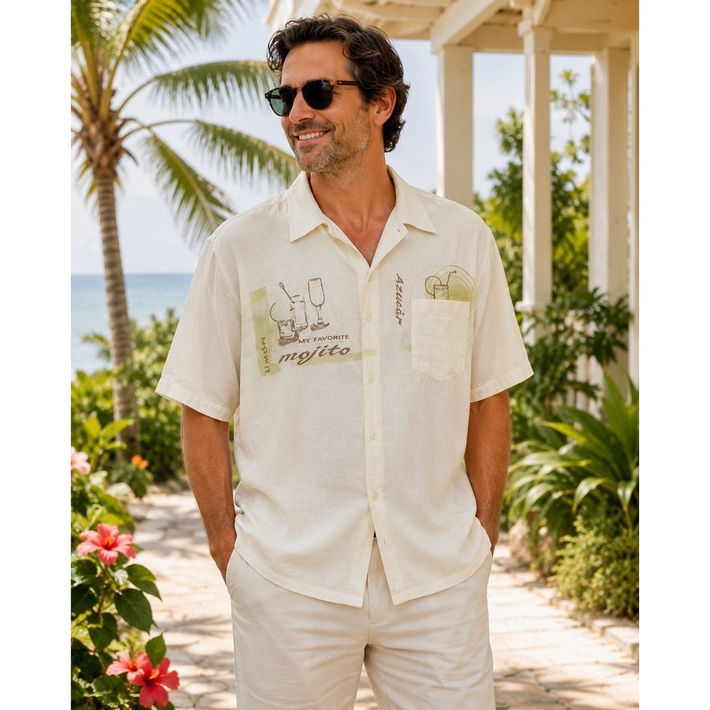 Cubavera Linen Cotton Mojito Camp Shirt Mens XL Embroidered Tropical Resort Cuba